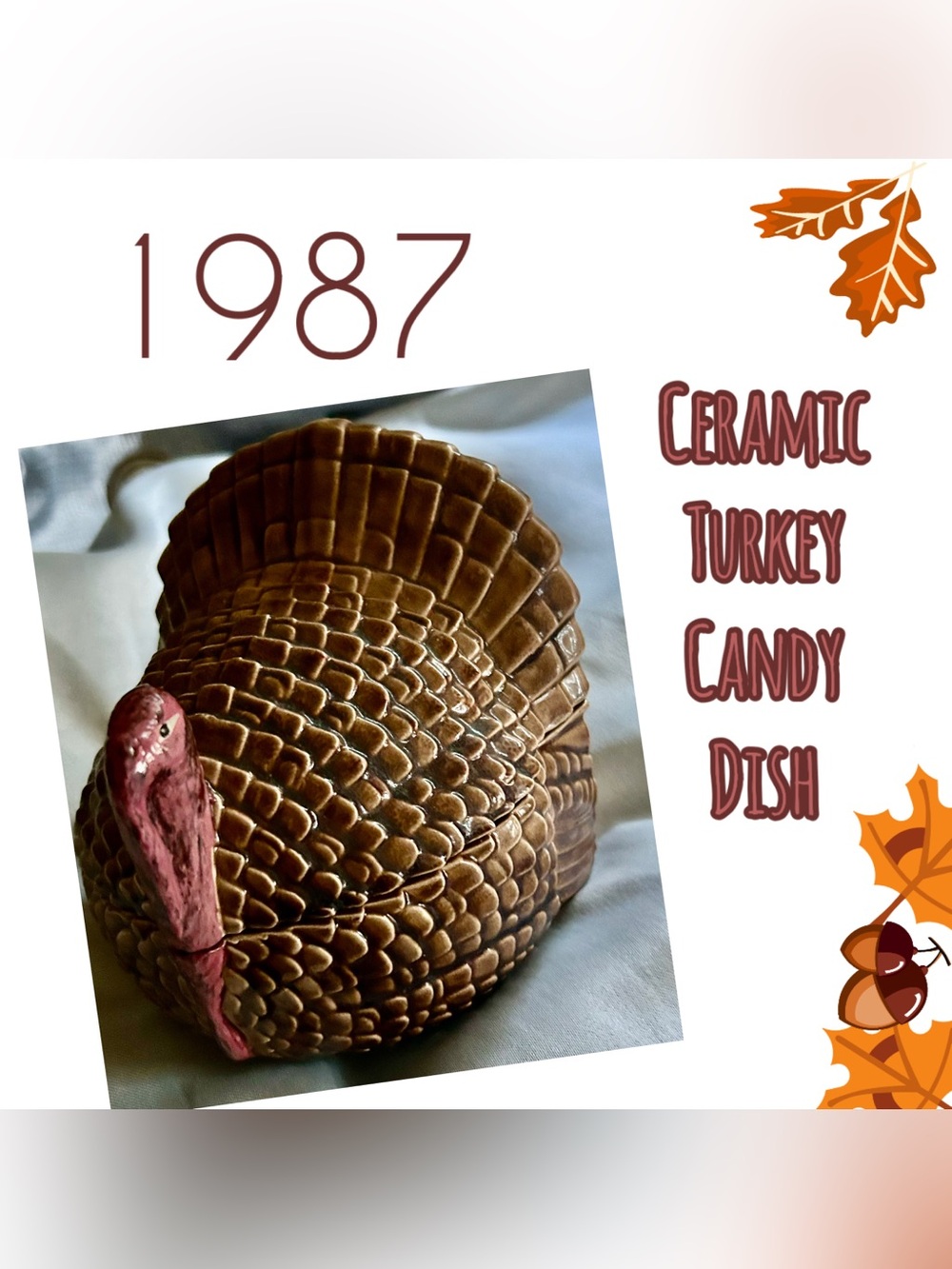Vintage 1987 Ceramic Turkey Candy Dish - Brown and Pink